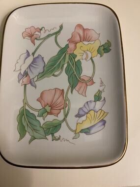 Vintage Ben Rickert Porcelain Jewelry Trinket Dish Vanity Tray Iris Floral
